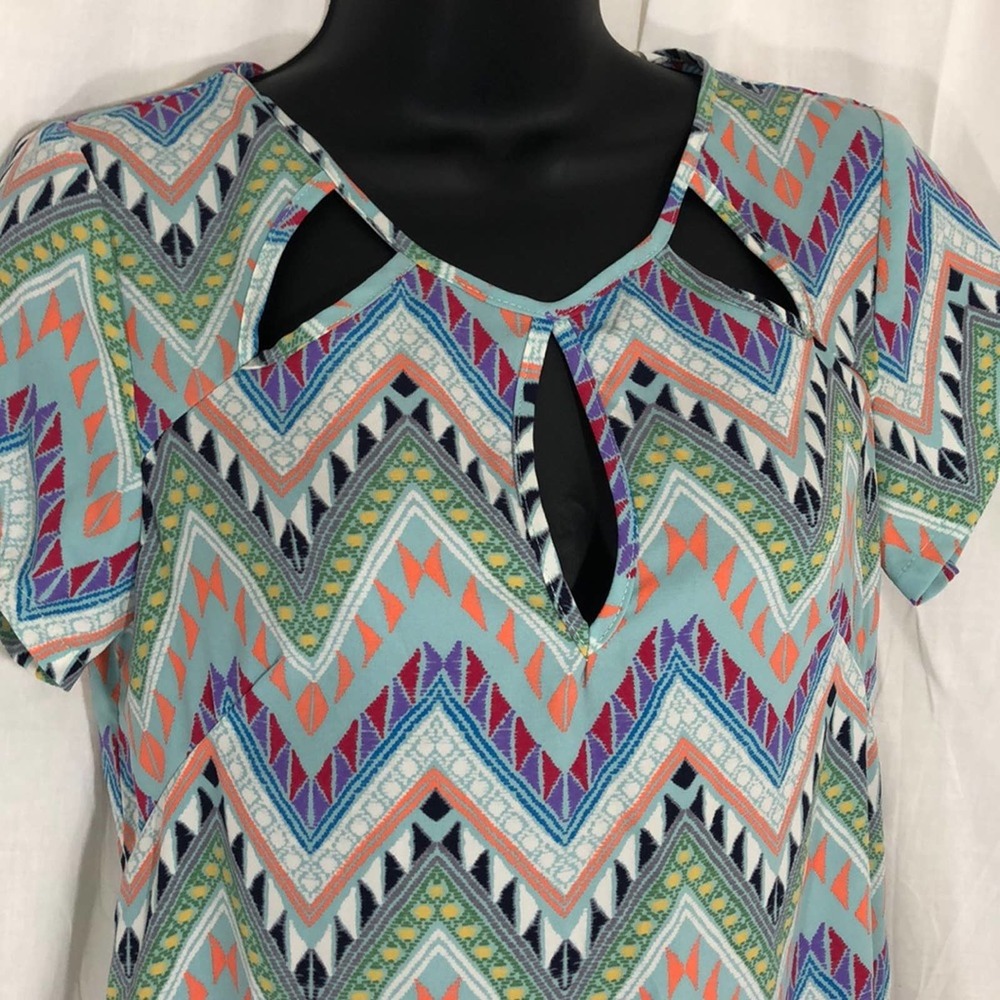 Geometric Print Lush Dress with Cut Out Neck